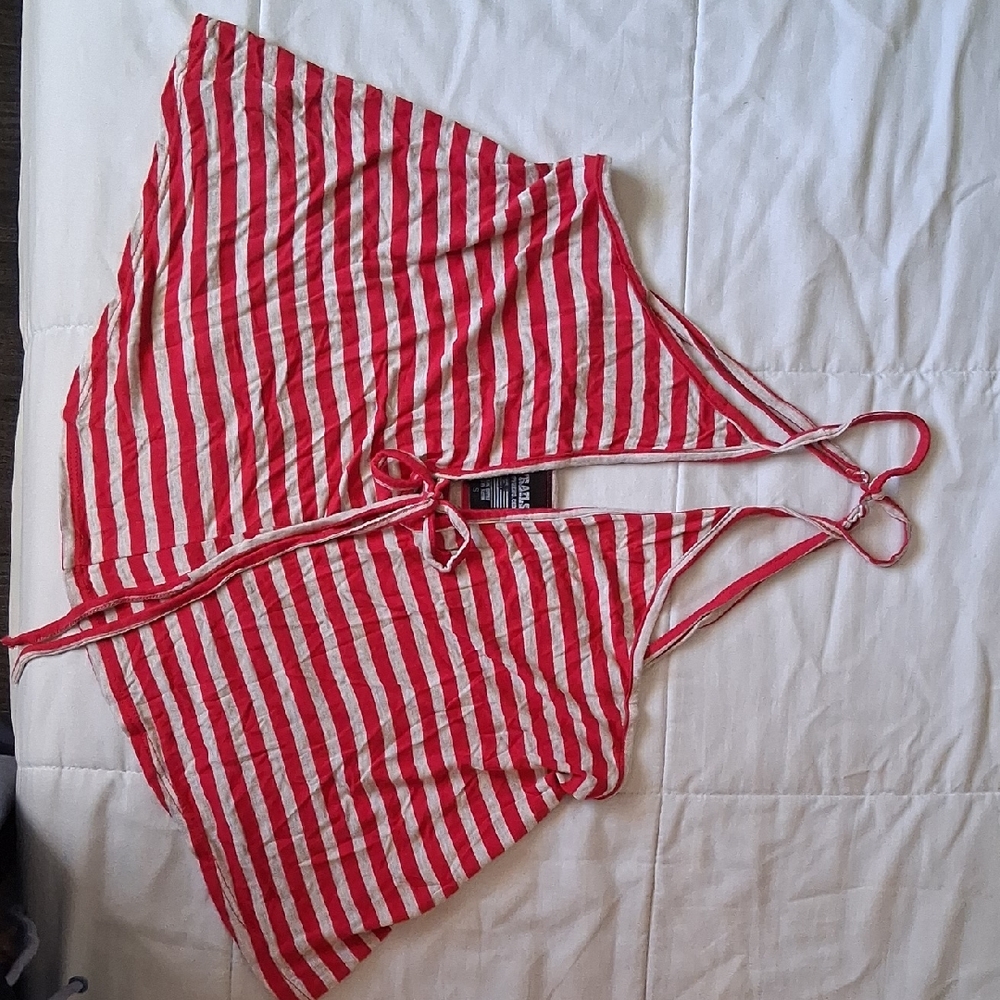 Striped Red and White Tie-Front Tank Top